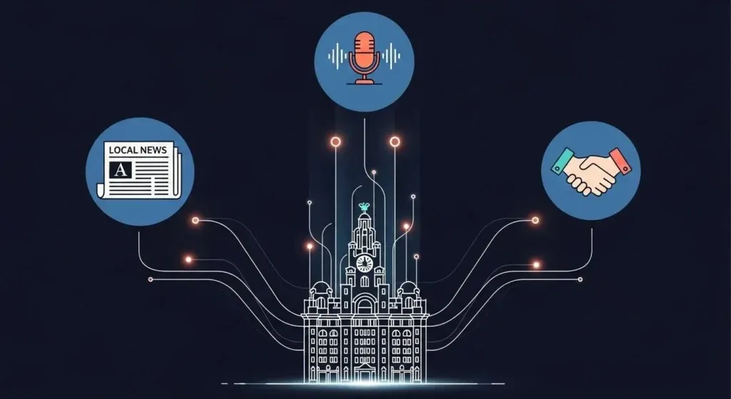 graphics of liver building with links to local business connections 