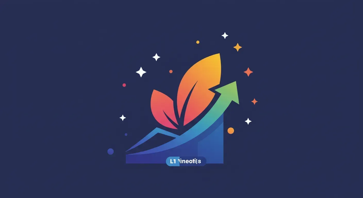 a powerful, uplifting graphic that embodies growth and achievement. a bold, upward-sweeping line or arrow, evolving into a vibrant, leaf-like or wing-like shape, rises from a subtle facebook logo element. the colours shift from a foundational l1webtips blue/green at the base to brighter, more energetic hues at the peak. surrounding it are subtle, positive indicators like minimalist starbursts or gentle light rays, conveying success, forward momentum, and the blossoming of a small business. the overall impression is one of aspirational triumph and tangible progress.