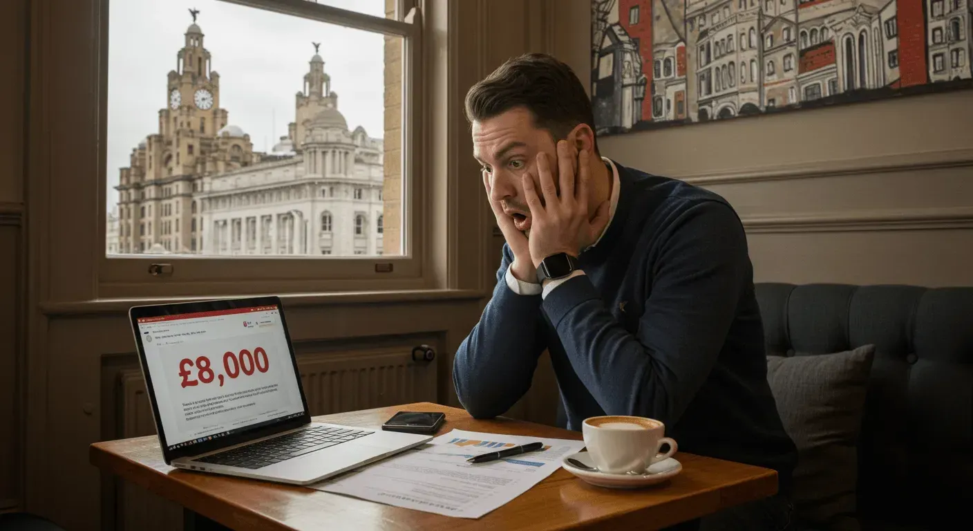 liverpool small business owner confused looking at expensive web design quote on laptop