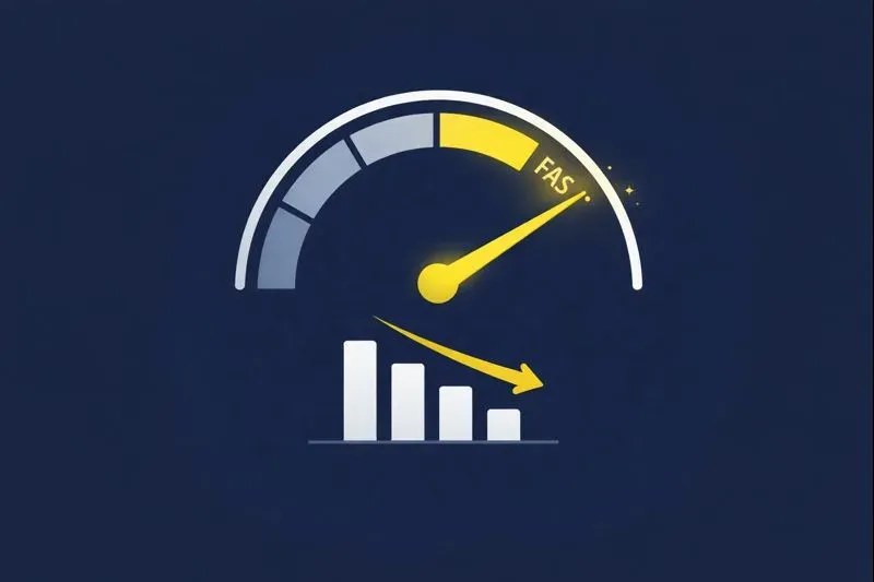 a speed-focused visual: a website “speed gauge” style dial next to a simplified performance chart; modern clean ui look, tech aesthetic, 16:9, no text, subtle green/orange zones but no numbers.