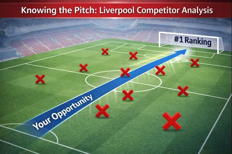 football strategy metaphor for seo competitor analysis, showing how to break through to #1 ranking against liverpool rivals.