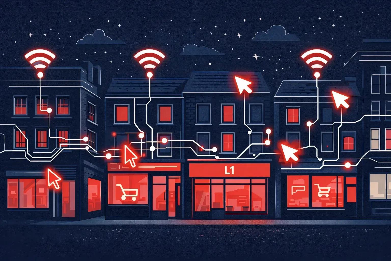 connected liverpool high street shops with digital wifi signals , local businesses getting found online